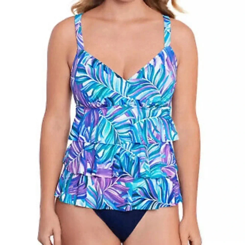 Swim Solutions OnePiece Swimsuit Multicolor Thigh Minimizer Tummy Control Size 8 - Picture 1 of 9